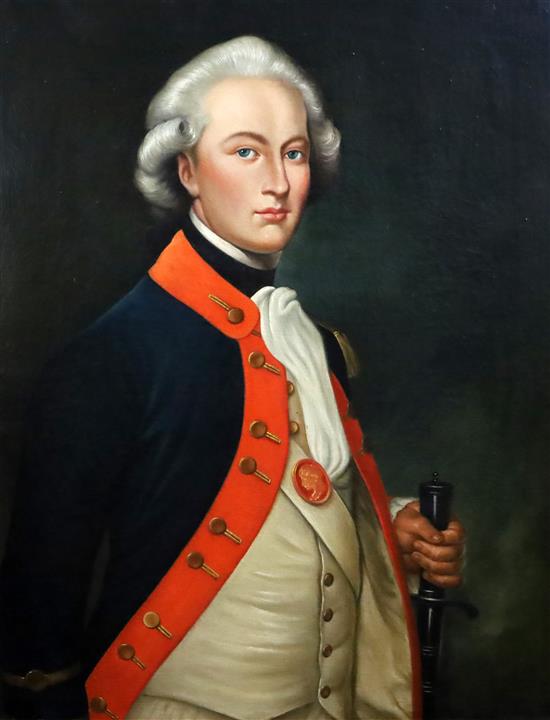 French School Portrait of an 18th century army officer 35 x 27in.